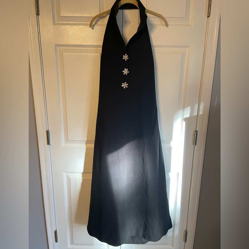 Tuckernuck | VGUC Black Jagger Halter Embellished Midi Dress Size XL